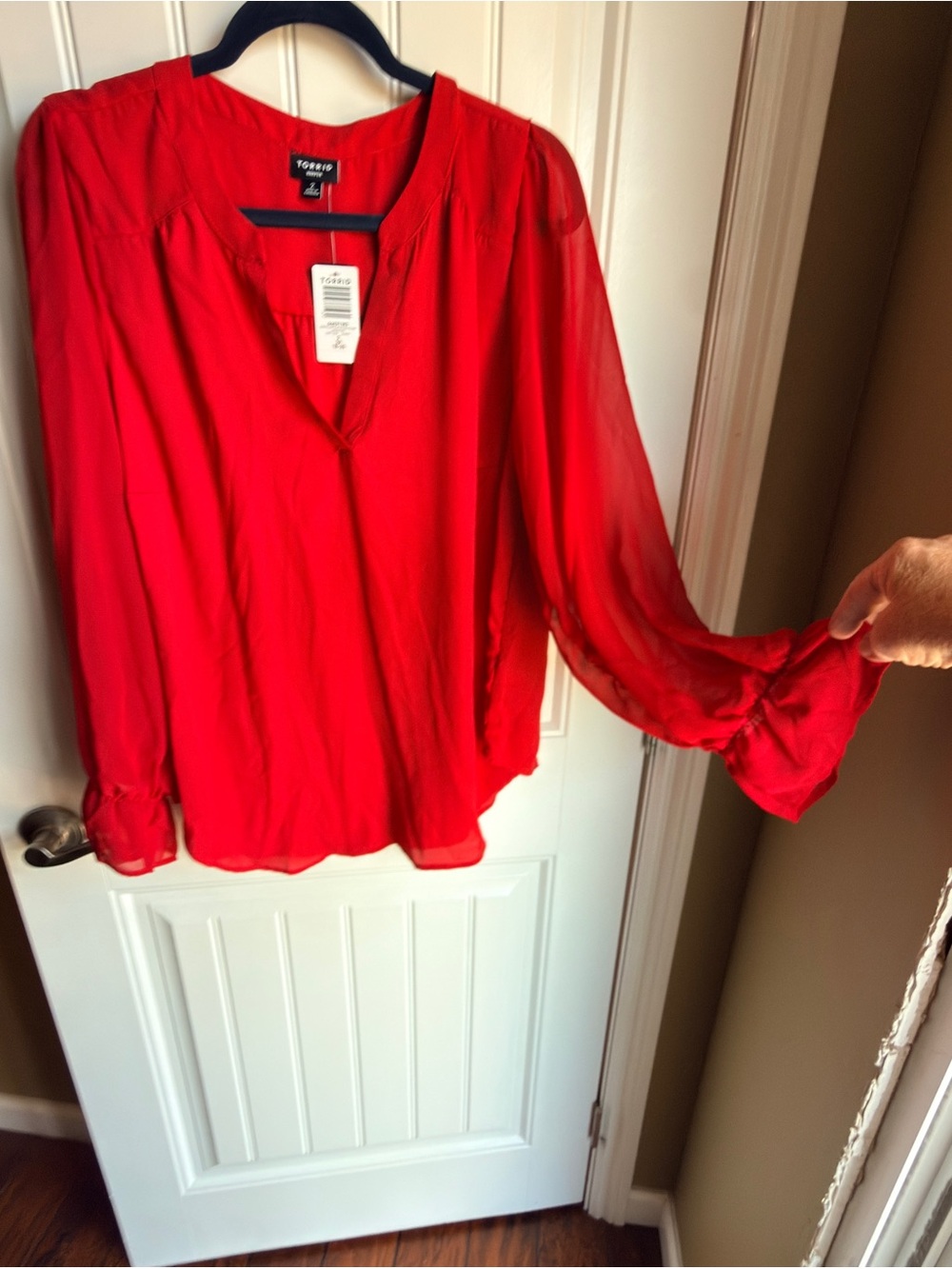torrid Bright Red Sheer V-Neck Long Sleeve Blouse